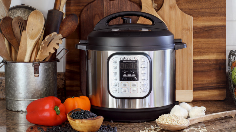 Instant Pot pressure cooker sitting on the kitchen counter