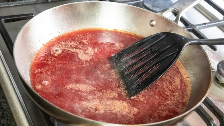 pomegranate sauce in skillet