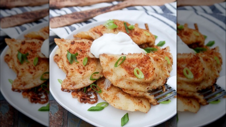 pierogi with breadcrumbs and sour cream