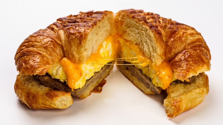 Croissant sandwich cut in half