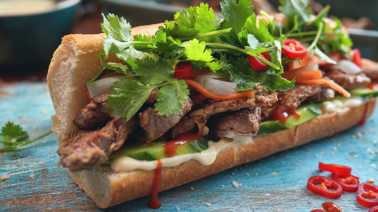 pork banh mi with cilantro