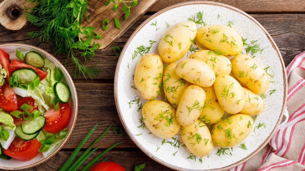 Plate of boiled potatoes