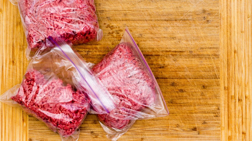 ground beef divided into bags