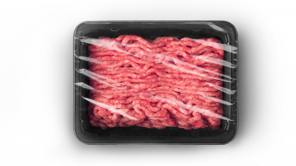 ground beef in supermarket package