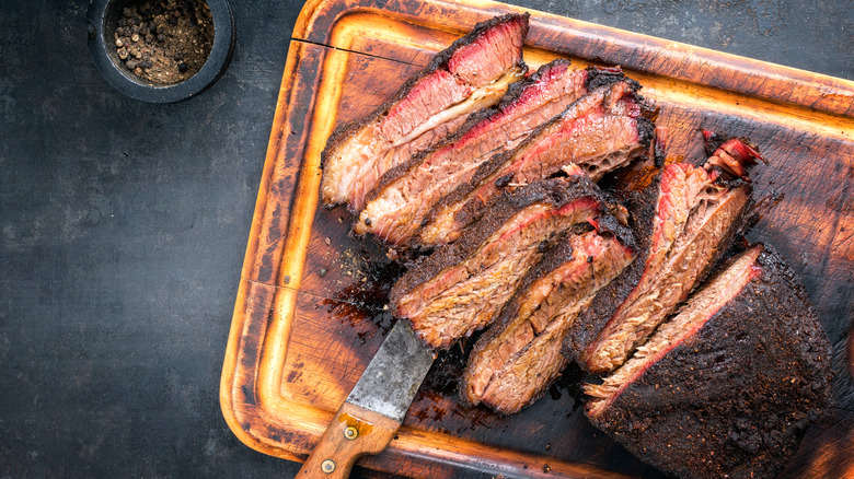 Smoked brisket on a cuttying board