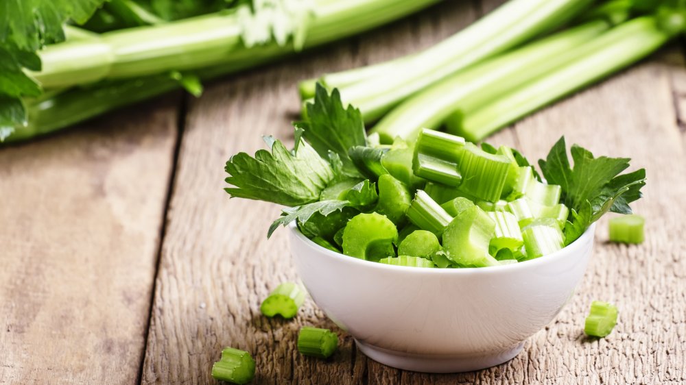 Chopped celery in a bowl