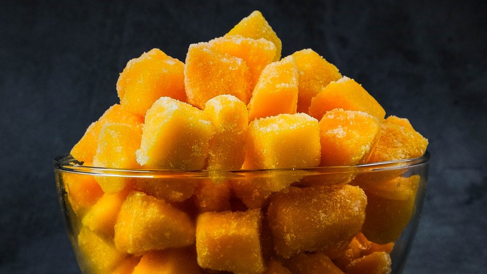 bowl of frozen mango cubes