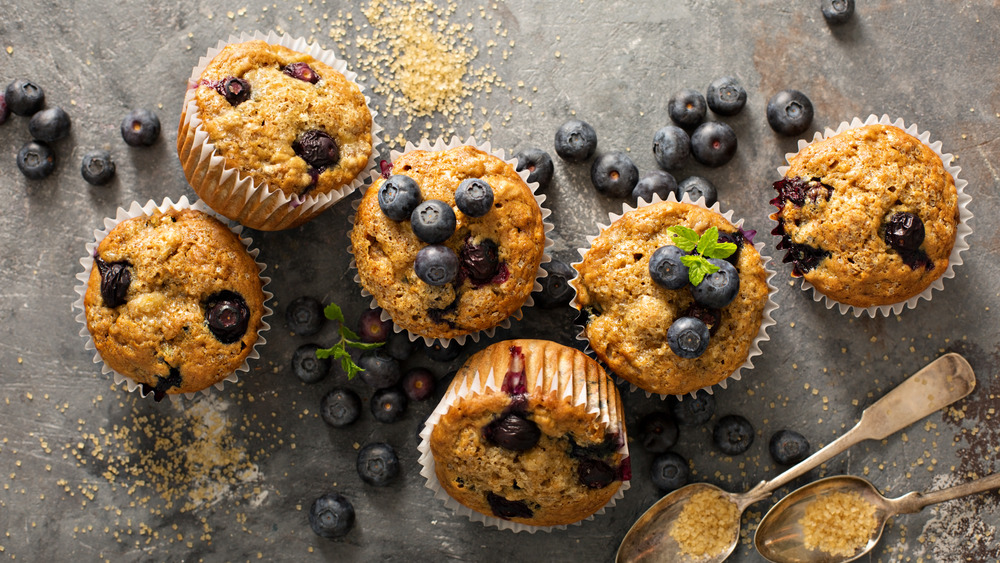 Blueberry muffins on counter