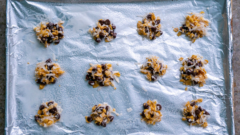 cookie dough on sheet lined with foil