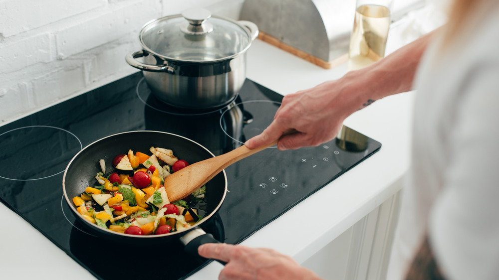 cooking vegetables on electric stove