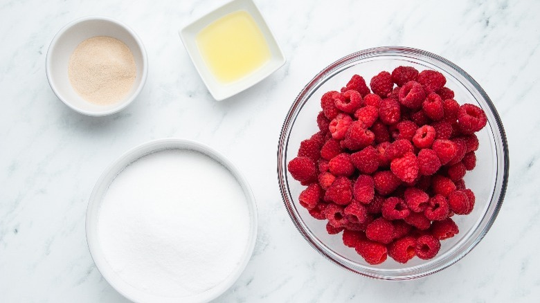 ingredients for zingy raspberry jam