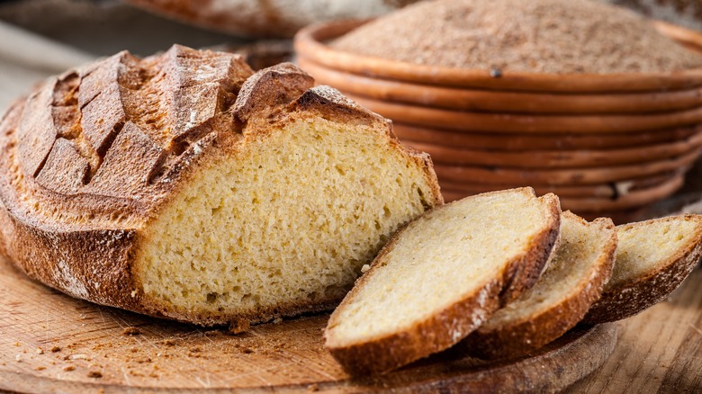 Partially sliced loaf of bread